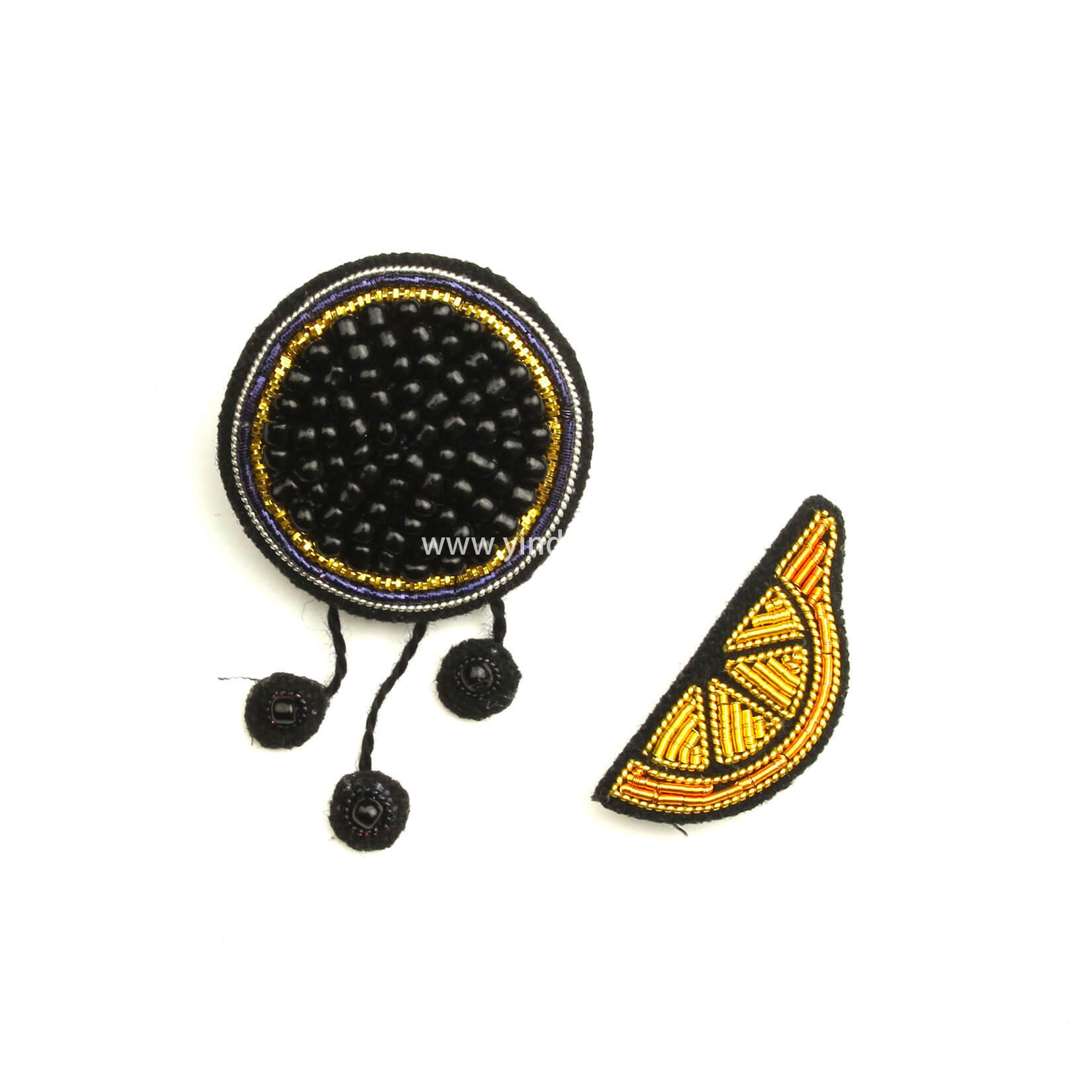 印度丝徽章工厂手工刺绣鱼子酱盒+柠檬刺绣胸针，白鲸随意！