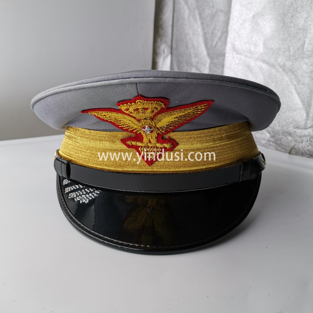 印度丝徽章定制工厂手工刺绣金属丝大盖帽大檐帽军帽帽徽帽檐定做电影帽子