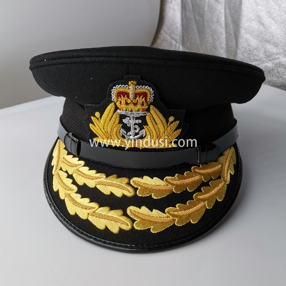 印度丝徽章定制工厂手工刺绣金属丝军警军队帽子大盖帽大檐帽精神带帽徽帽檐定做
