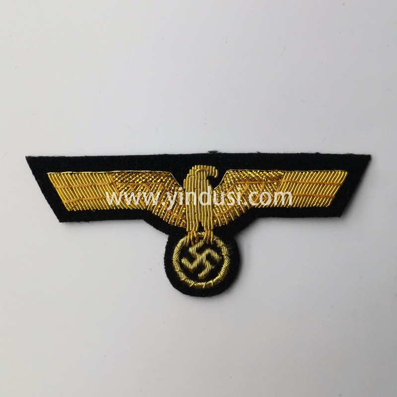 印度丝手工刺绣金色老鹰胸章二战德国影视道具国防军胸章定做加工