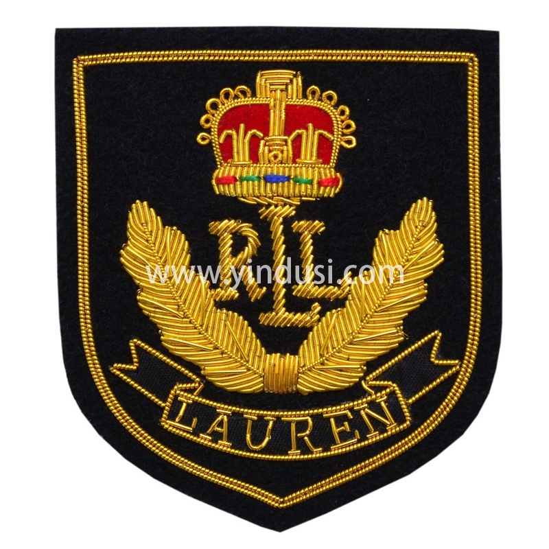 印度丝手工刺绣金属丝徽章布贴麦穗皇冠拉夫劳伦品牌徽章定制