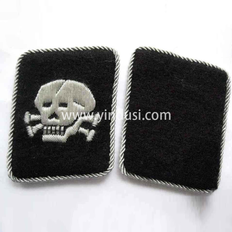 印度丝军品工厂手工刺绣骷颅头领章定制二战德国军官领章定做