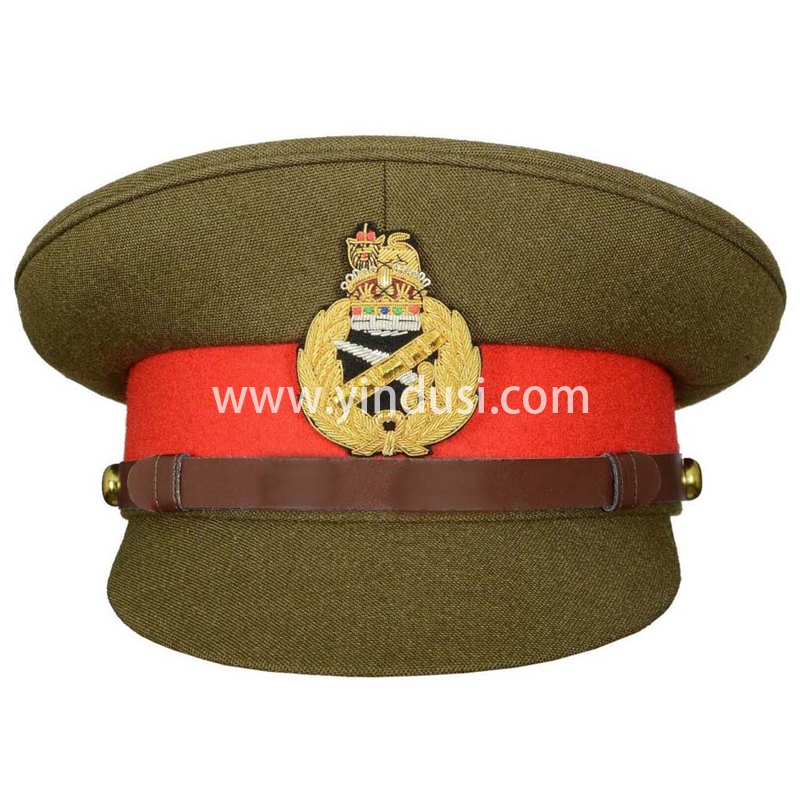 印度丝军品工厂手工刺绣金属丝帽徽帽檐定做二战英国高级军官军帽定制