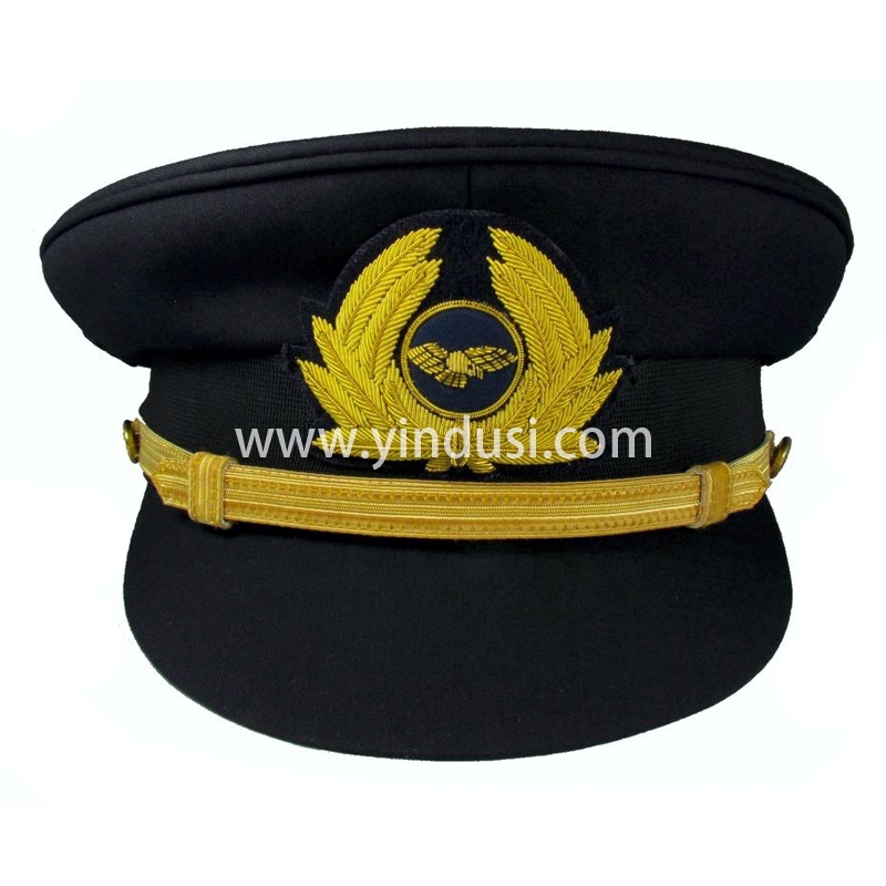 印度丝军品工厂手工刺绣金属丝帽徽帽檐定做各国高级军官礼服军帽定制
