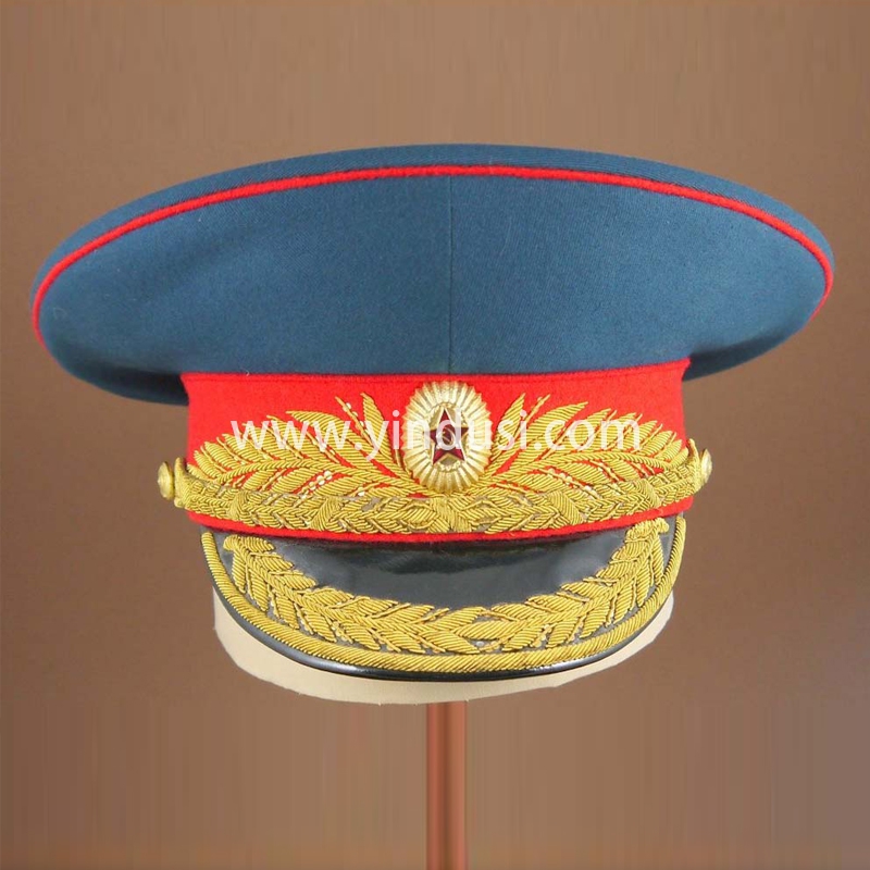 印度丝军品工厂手工刺绣帽徽帽腰帽檐定做俄罗斯斯大林大元帅军帽定制