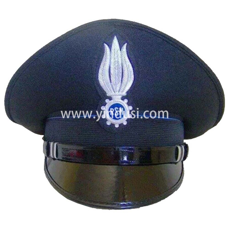 印度丝军品工厂手工刺绣金属丝帽徽帽檐定做火焰RSM军帽定制