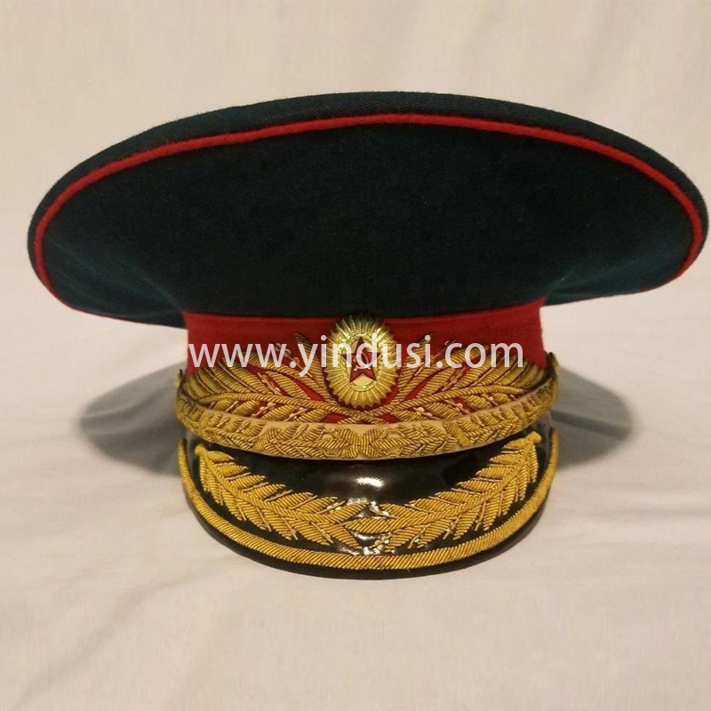 印度丝军品工厂手工刺绣帽徽帽檐帽腰定做俄罗斯斯大林大元帅礼服军帽定制