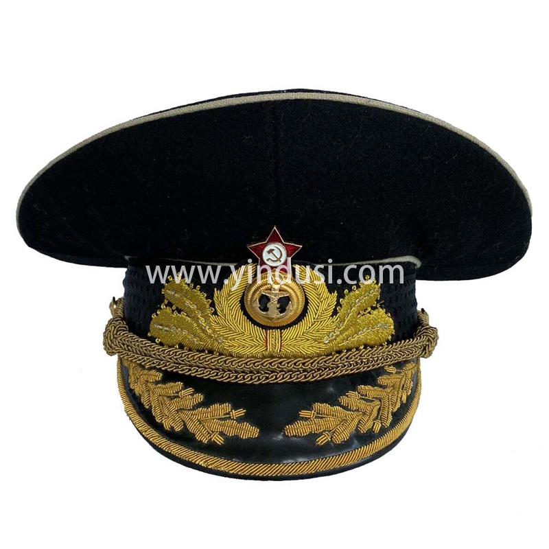 印度丝军品工厂手工刺绣金属丝帽徽帽檐定做各国高级军官礼服军帽定制